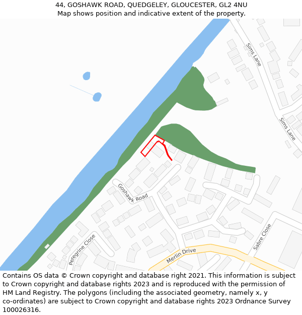 44, GOSHAWK ROAD, QUEDGELEY, GLOUCESTER, GL2 4NU: Location map and indicative extent of plot