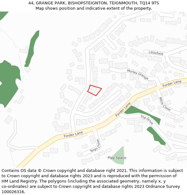 44, GRANGE PARK, BISHOPSTEIGNTON, TEIGNMOUTH, TQ14 9TS: Location map and indicative extent of plot