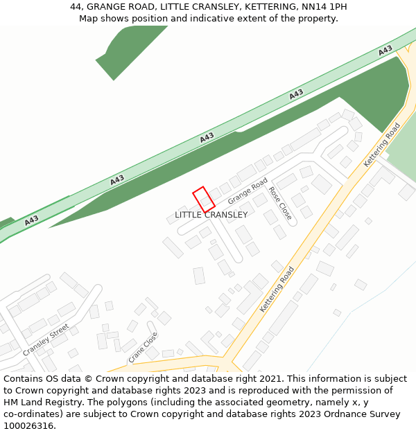 44, GRANGE ROAD, LITTLE CRANSLEY, KETTERING, NN14 1PH: Location map and indicative extent of plot