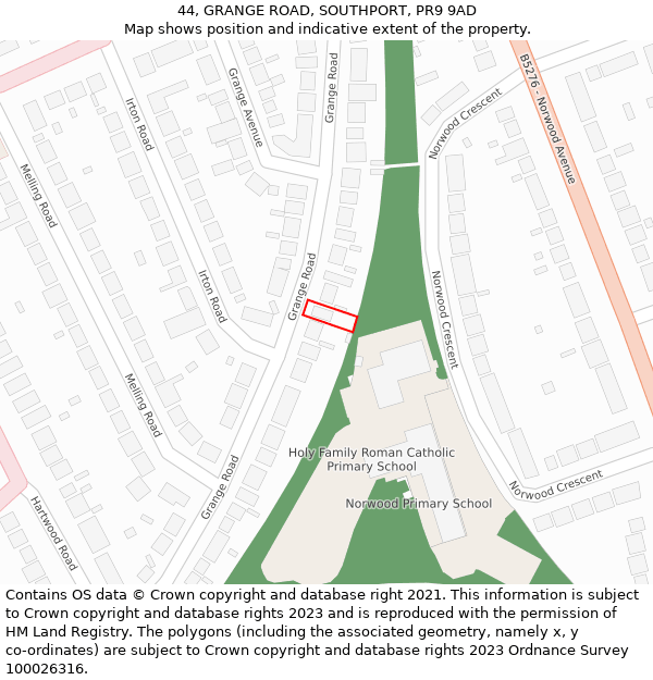 44, GRANGE ROAD, SOUTHPORT, PR9 9AD: Location map and indicative extent of plot