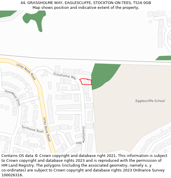 44, GRASSHOLME WAY, EAGLESCLIFFE, STOCKTON-ON-TEES, TS16 0GB: Location map and indicative extent of plot