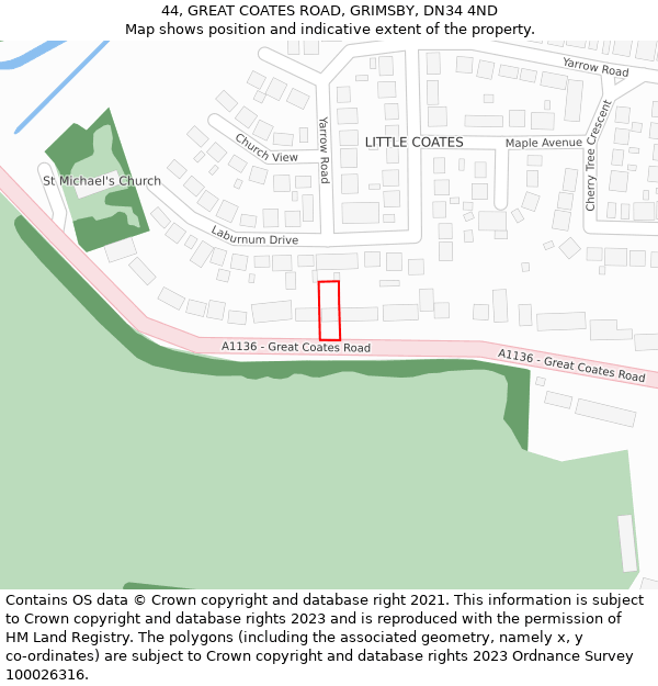 44, GREAT COATES ROAD, GRIMSBY, DN34 4ND: Location map and indicative extent of plot