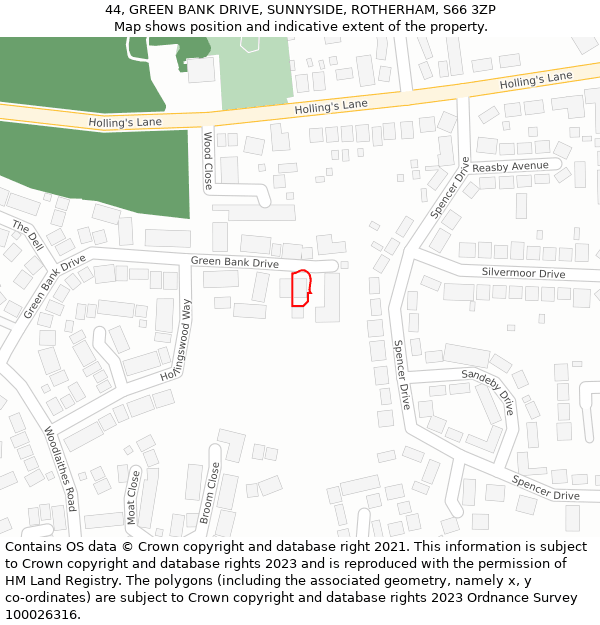 44, GREEN BANK DRIVE, SUNNYSIDE, ROTHERHAM, S66 3ZP: Location map and indicative extent of plot