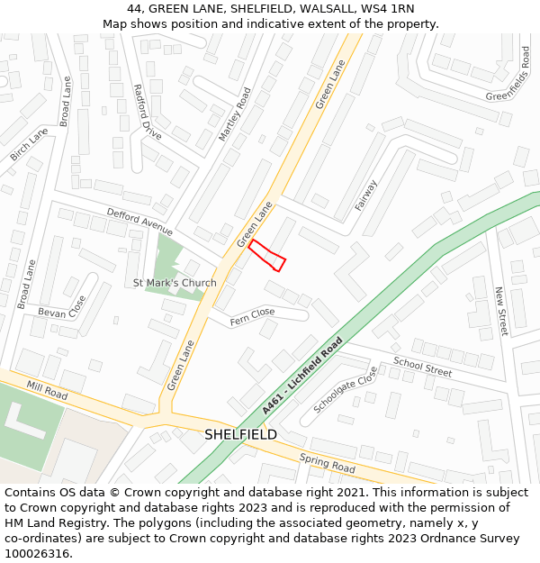 44, GREEN LANE, SHELFIELD, WALSALL, WS4 1RN: Location map and indicative extent of plot
