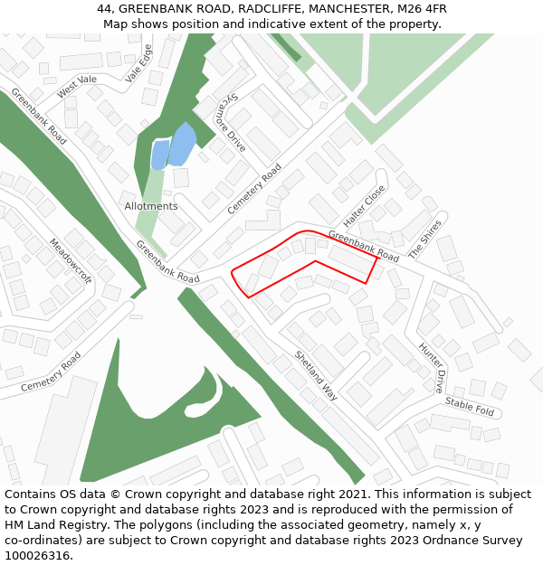 44, GREENBANK ROAD, RADCLIFFE, MANCHESTER, M26 4FR: Location map and indicative extent of plot