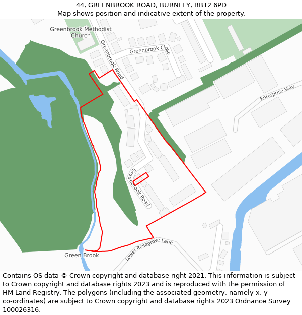 44, GREENBROOK ROAD, BURNLEY, BB12 6PD: Location map and indicative extent of plot