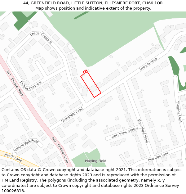 44, GREENFIELD ROAD, LITTLE SUTTON, ELLESMERE PORT, CH66 1QR: Location map and indicative extent of plot