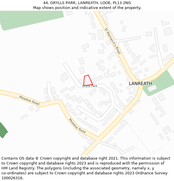 44, GRYLLS PARK, LANREATH, LOOE, PL13 2NG: Location map and indicative extent of plot