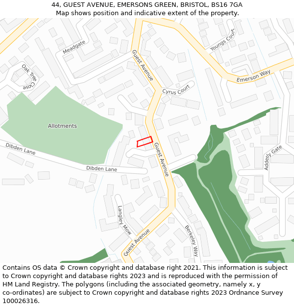 44, GUEST AVENUE, EMERSONS GREEN, BRISTOL, BS16 7GA: Location map and indicative extent of plot