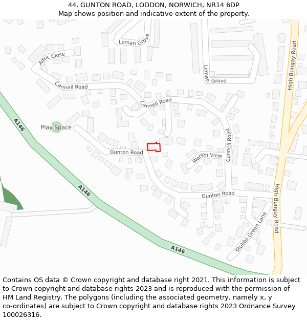 44, GUNTON ROAD, LODDON, NORWICH, NR14 6DP: Location map and indicative extent of plot