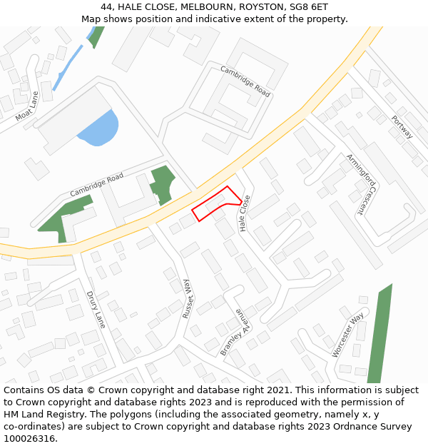 44, HALE CLOSE, MELBOURN, ROYSTON, SG8 6ET: Location map and indicative extent of plot