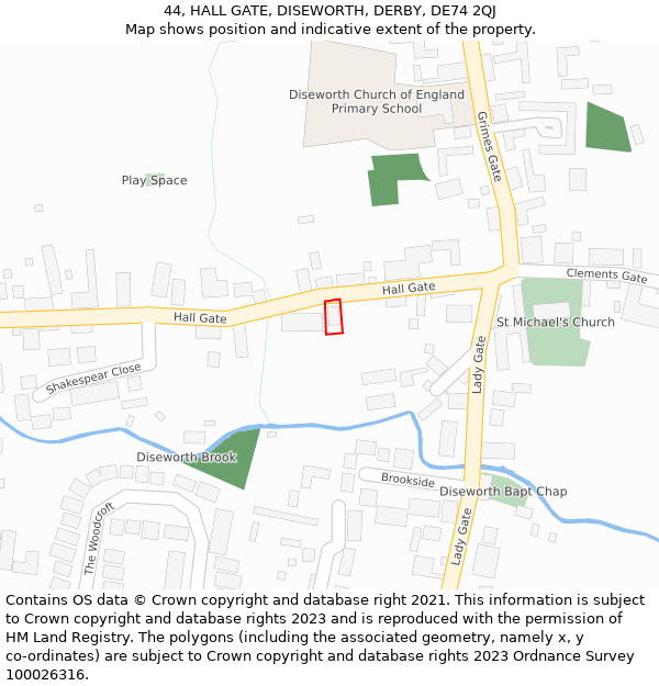 44, HALL GATE, DISEWORTH, DERBY, DE74 2QJ: Location map and indicative extent of plot