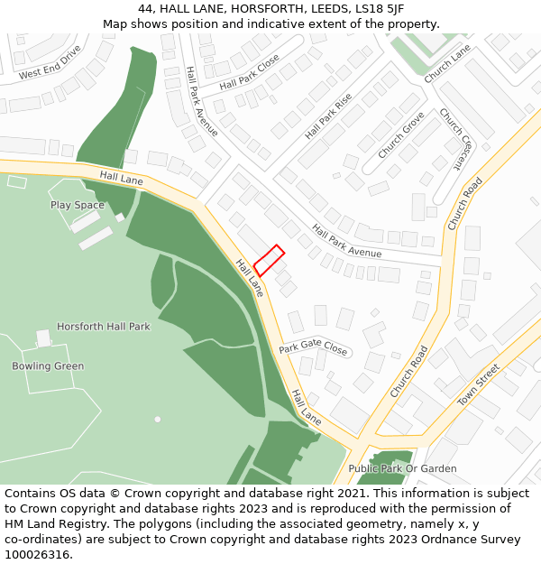 44, HALL LANE, HORSFORTH, LEEDS, LS18 5JF: Location map and indicative extent of plot