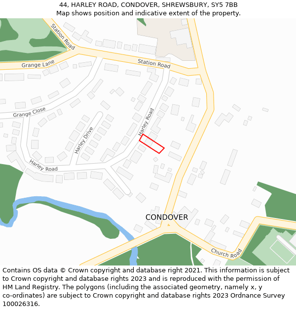 44, HARLEY ROAD, CONDOVER, SHREWSBURY, SY5 7BB: Location map and indicative extent of plot
