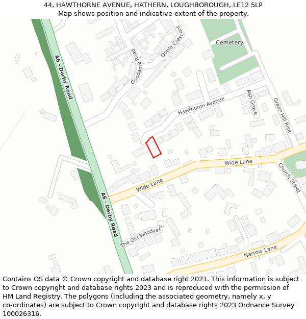 44, HAWTHORNE AVENUE, HATHERN, LOUGHBOROUGH, LE12 5LP: Location map and indicative extent of plot