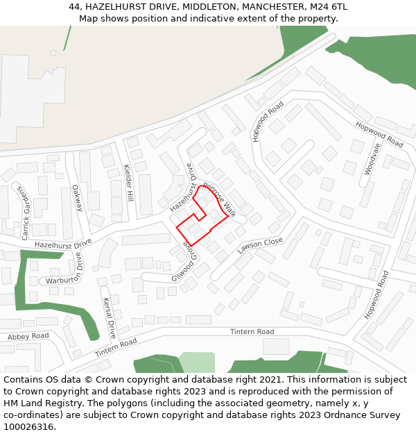 44, HAZELHURST DRIVE, MIDDLETON, MANCHESTER, M24 6TL: Location map and indicative extent of plot