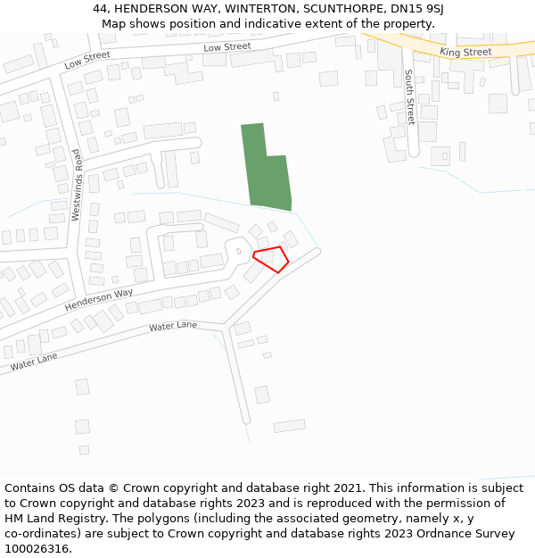 44, HENDERSON WAY, WINTERTON, SCUNTHORPE, DN15 9SJ: Location map and indicative extent of plot
