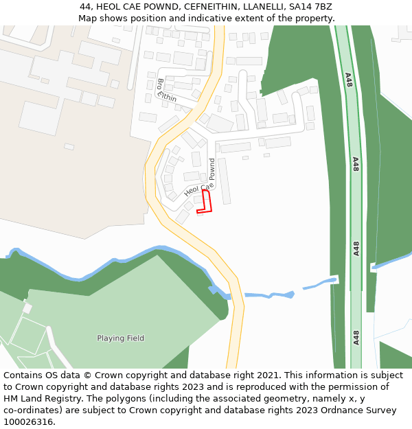 44, HEOL CAE POWND, CEFNEITHIN, LLANELLI, SA14 7BZ: Location map and indicative extent of plot