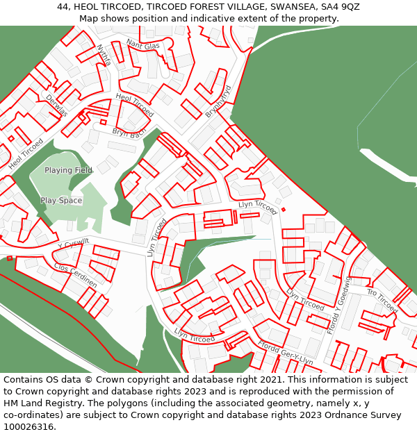 44, HEOL TIRCOED, TIRCOED FOREST VILLAGE, SWANSEA, SA4 9QZ: Location map and indicative extent of plot