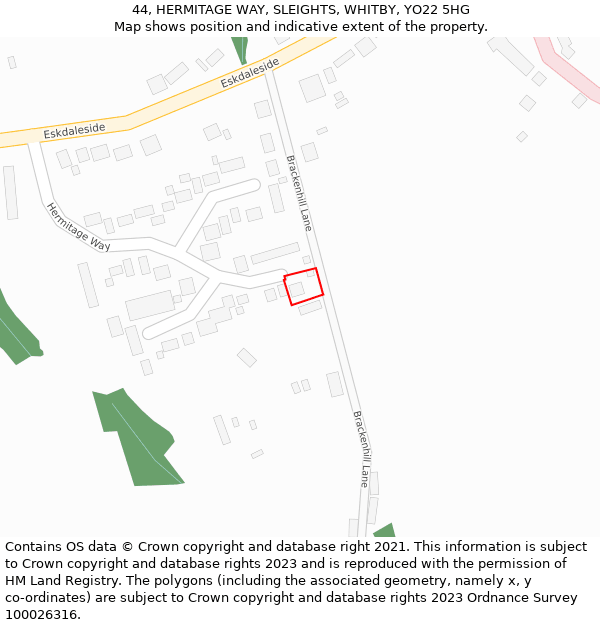 44, HERMITAGE WAY, SLEIGHTS, WHITBY, YO22 5HG: Location map and indicative extent of plot