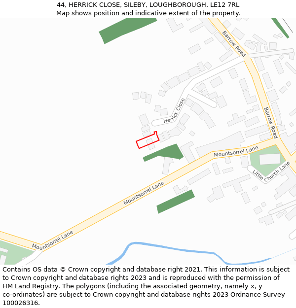 44, HERRICK CLOSE, SILEBY, LOUGHBOROUGH, LE12 7RL: Location map and indicative extent of plot