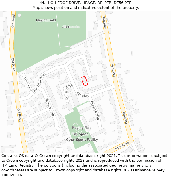 44, HIGH EDGE DRIVE, HEAGE, BELPER, DE56 2TB: Location map and indicative extent of plot