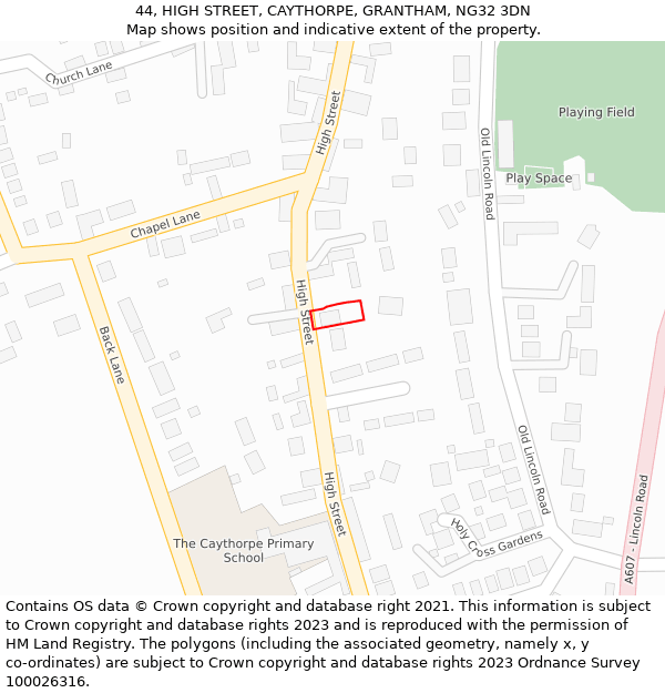 44, HIGH STREET, CAYTHORPE, GRANTHAM, NG32 3DN: Location map and indicative extent of plot
