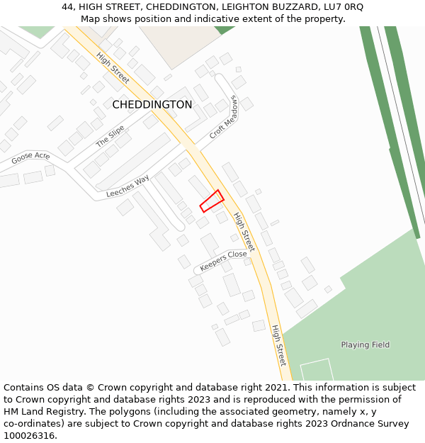 44, HIGH STREET, CHEDDINGTON, LEIGHTON BUZZARD, LU7 0RQ: Location map and indicative extent of plot