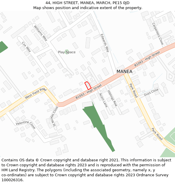 44, HIGH STREET, MANEA, MARCH, PE15 0JD: Location map and indicative extent of plot