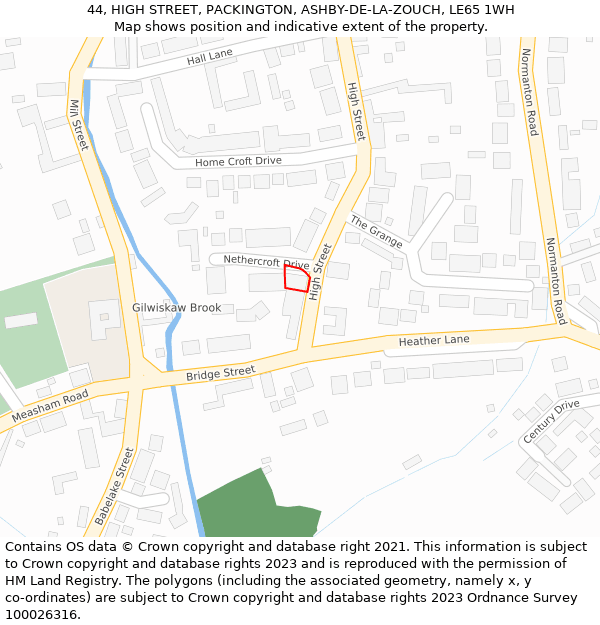 44, HIGH STREET, PACKINGTON, ASHBY-DE-LA-ZOUCH, LE65 1WH: Location map and indicative extent of plot