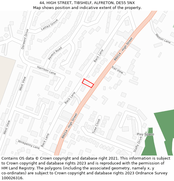 44, HIGH STREET, TIBSHELF, ALFRETON, DE55 5NX: Location map and indicative extent of plot