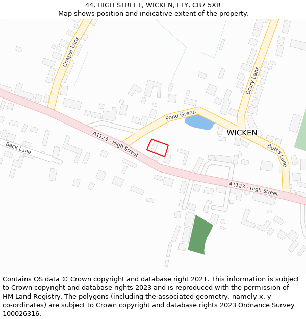 44, HIGH STREET, WICKEN, ELY, CB7 5XR: Location map and indicative extent of plot