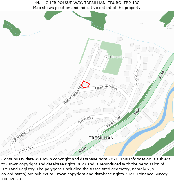 44, HIGHER POLSUE WAY, TRESILLIAN, TRURO, TR2 4BG: Location map and indicative extent of plot