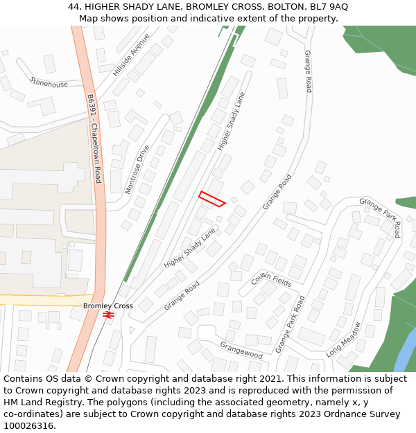 44, HIGHER SHADY LANE, BROMLEY CROSS, BOLTON, BL7 9AQ: Location map and indicative extent of plot