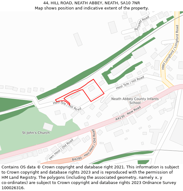 44, HILL ROAD, NEATH ABBEY, NEATH, SA10 7NR: Location map and indicative extent of plot