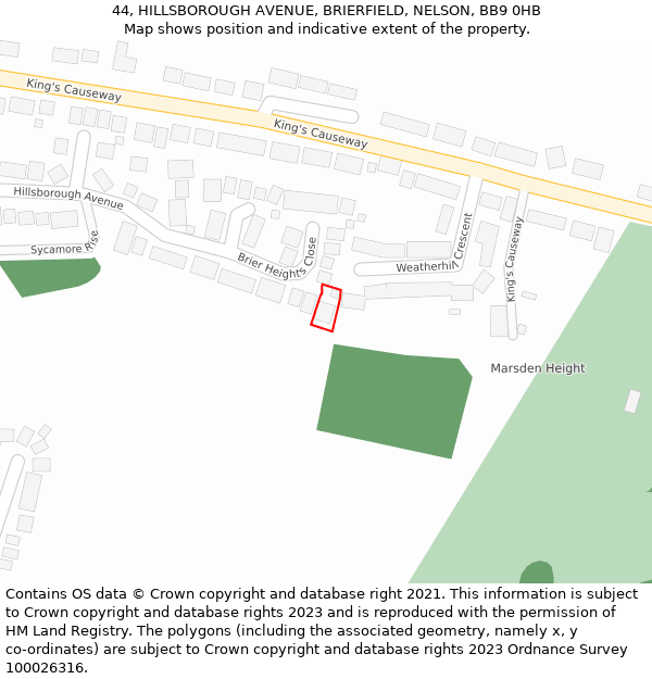 44, HILLSBOROUGH AVENUE, BRIERFIELD, NELSON, BB9 0HB: Location map and indicative extent of plot