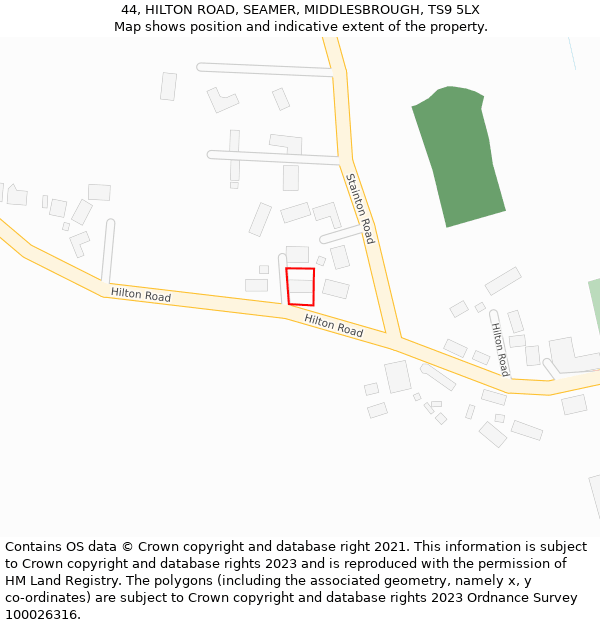 44, HILTON ROAD, SEAMER, MIDDLESBROUGH, TS9 5LX: Location map and indicative extent of plot