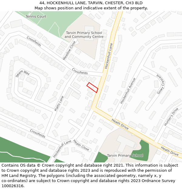 44, HOCKENHULL LANE, TARVIN, CHESTER, CH3 8LD: Location map and indicative extent of plot