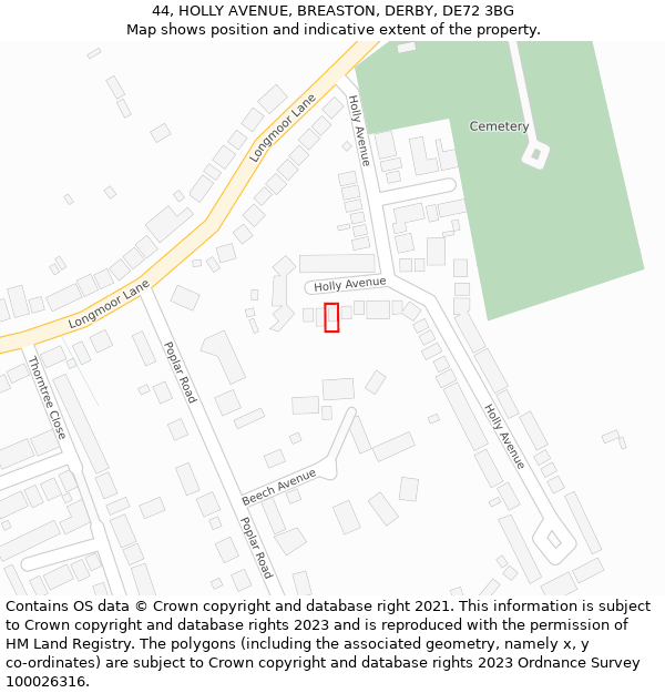 44, HOLLY AVENUE, BREASTON, DERBY, DE72 3BG: Location map and indicative extent of plot