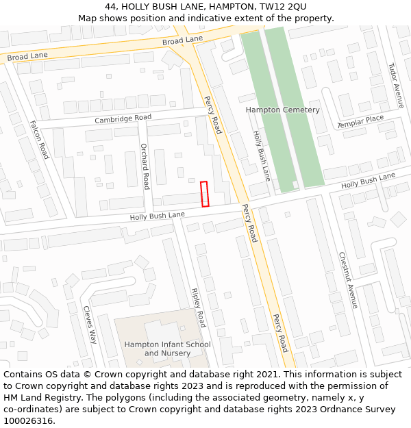 44, HOLLY BUSH LANE, HAMPTON, TW12 2QU: Location map and indicative extent of plot