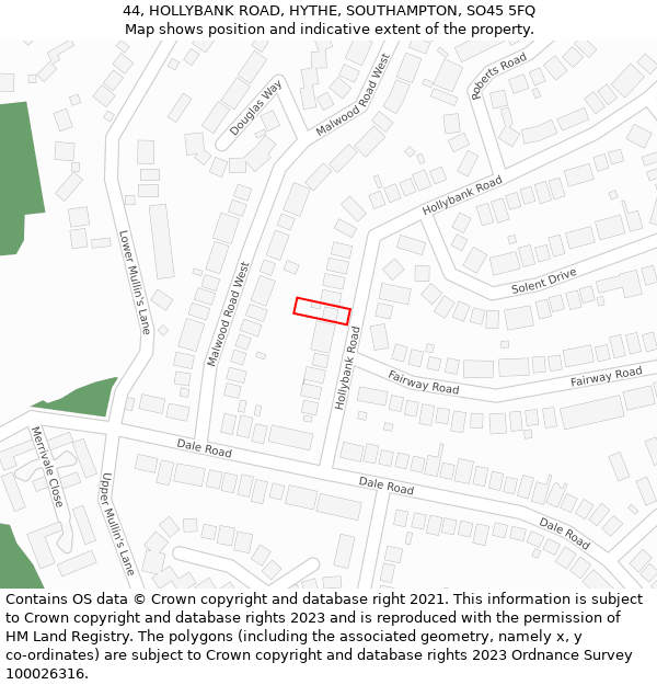 44, HOLLYBANK ROAD, HYTHE, SOUTHAMPTON, SO45 5FQ: Location map and indicative extent of plot