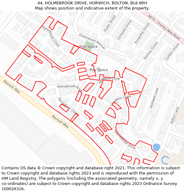 44, HOLMEBROOK DRIVE, HORWICH, BOLTON, BL6 6RH: Location map and indicative extent of plot