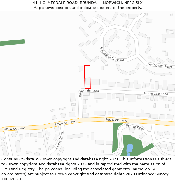 44, HOLMESDALE ROAD, BRUNDALL, NORWICH, NR13 5LX: Location map and indicative extent of plot