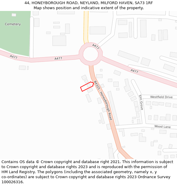 44, HONEYBOROUGH ROAD, NEYLAND, MILFORD HAVEN, SA73 1RF: Location map and indicative extent of plot