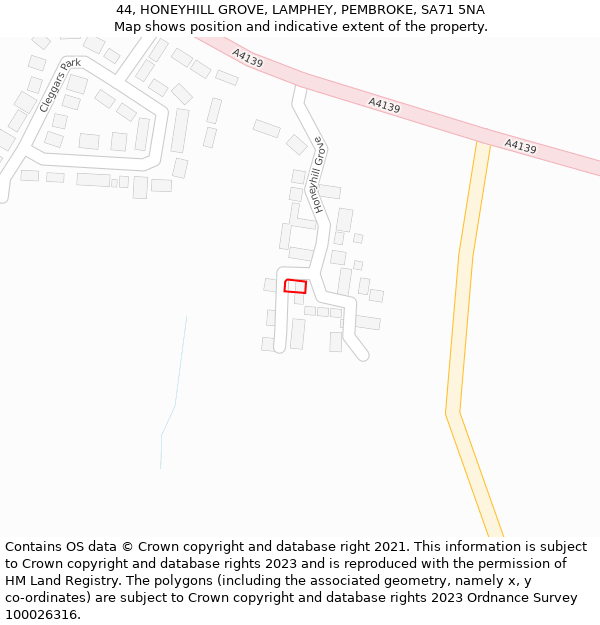 44, HONEYHILL GROVE, LAMPHEY, PEMBROKE, SA71 5NA: Location map and indicative extent of plot