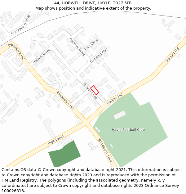 44, HORWELL DRIVE, HAYLE, TR27 5FR: Location map and indicative extent of plot