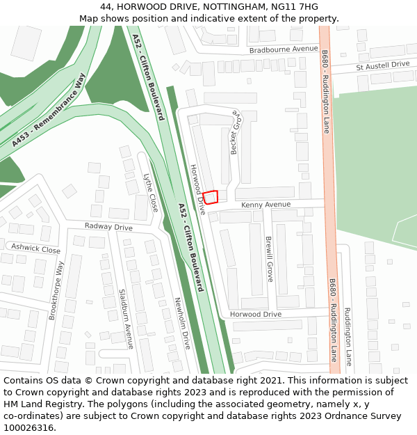 44, HORWOOD DRIVE, NOTTINGHAM, NG11 7HG: Location map and indicative extent of plot