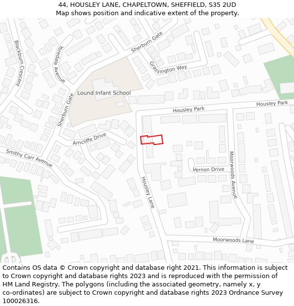 44, HOUSLEY LANE, CHAPELTOWN, SHEFFIELD, S35 2UD: Location map and indicative extent of plot
