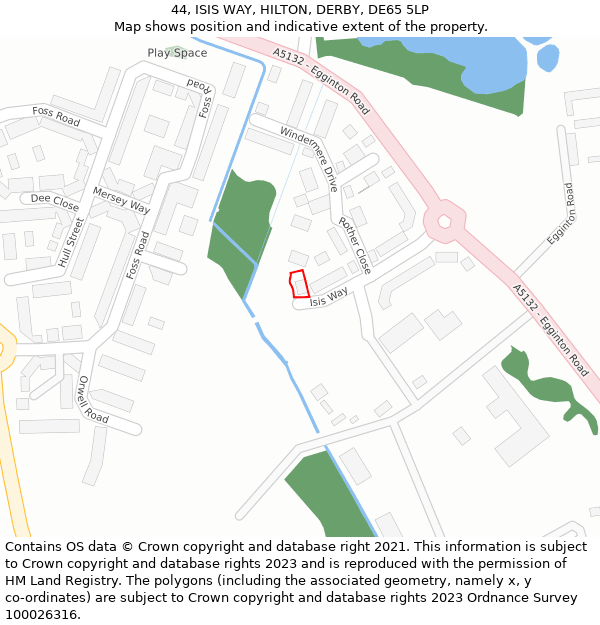 44, ISIS WAY, HILTON, DERBY, DE65 5LP: Location map and indicative extent of plot