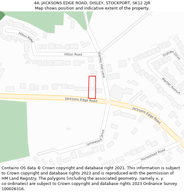 44, JACKSONS EDGE ROAD, DISLEY, STOCKPORT, SK12 2JR: Location map and indicative extent of plot